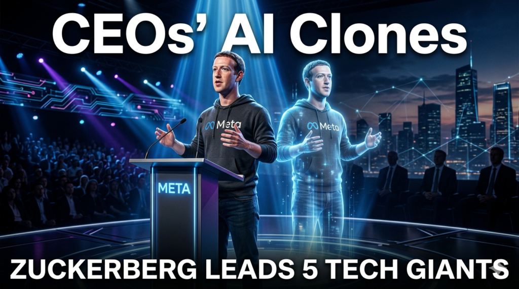 "Mark Zuckerberg with CEOs AI clones digital twin on stage – shocking revolution as 5 tech leaders build AI versions of themselves"