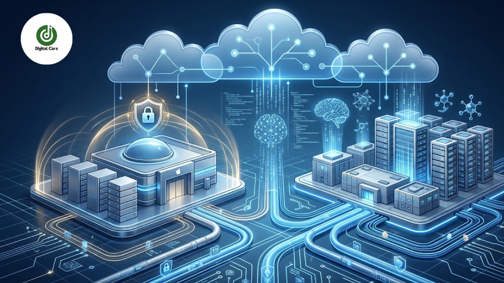 “Cloud compute showing Apple Private Cloud Compute expansion on Google Cloud with secure cloud infrastructure and AI technology.”